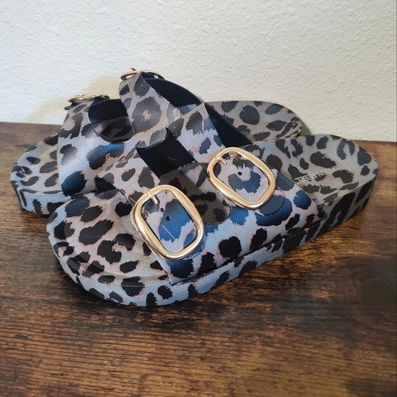 ASOS Wide Fit Double Buckle Leopard Footbed Sandals - Picture 3 of 7